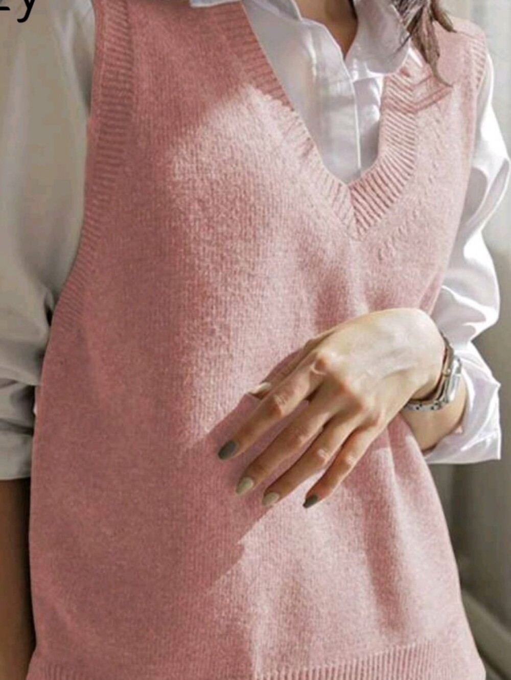 Sleeveless V-Neck Knit Sweater Vest - Pink